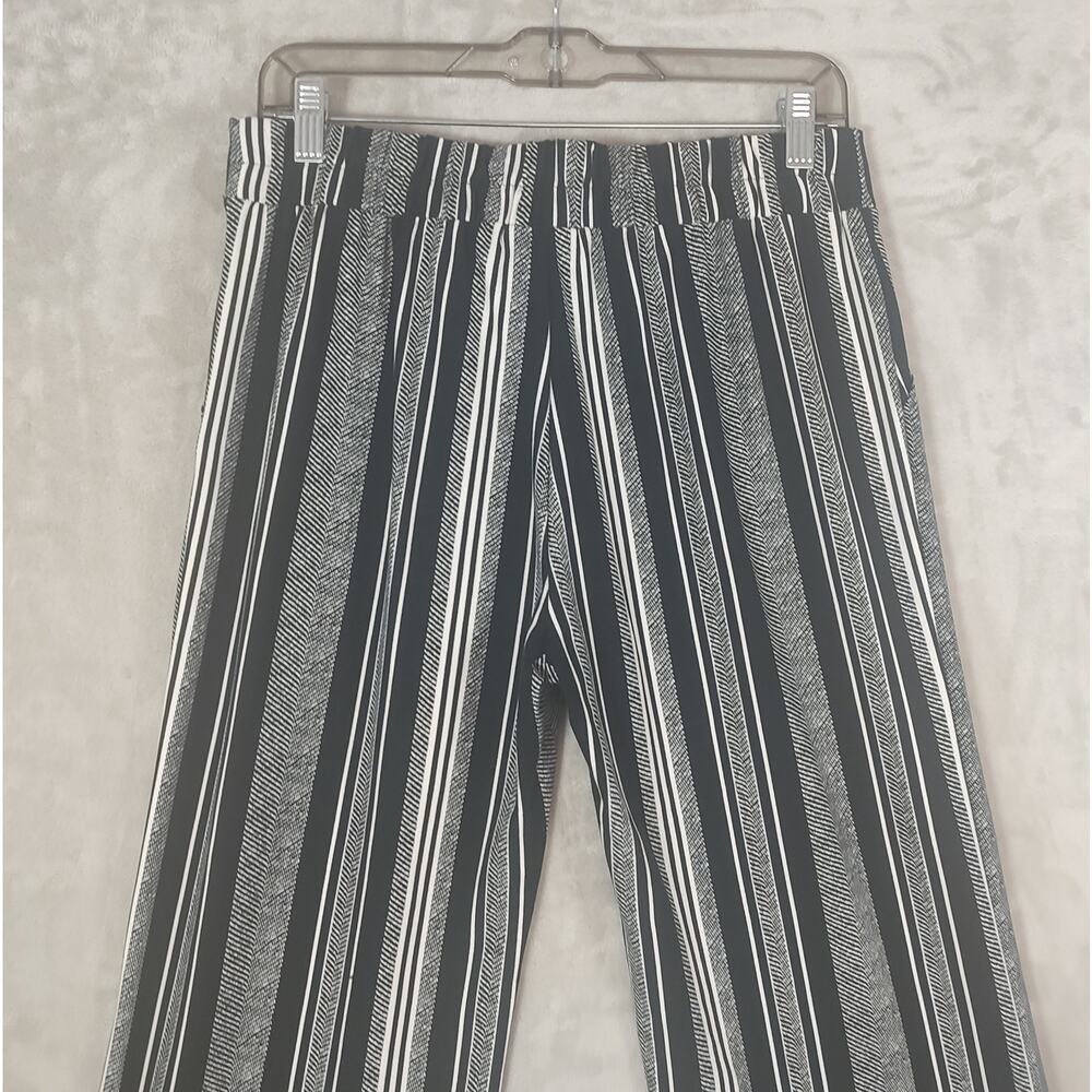 Women's Black White Striped Wide Leg Pants by Joe B. Pullon Tie-Belt Size Large - Picture 12 of 16